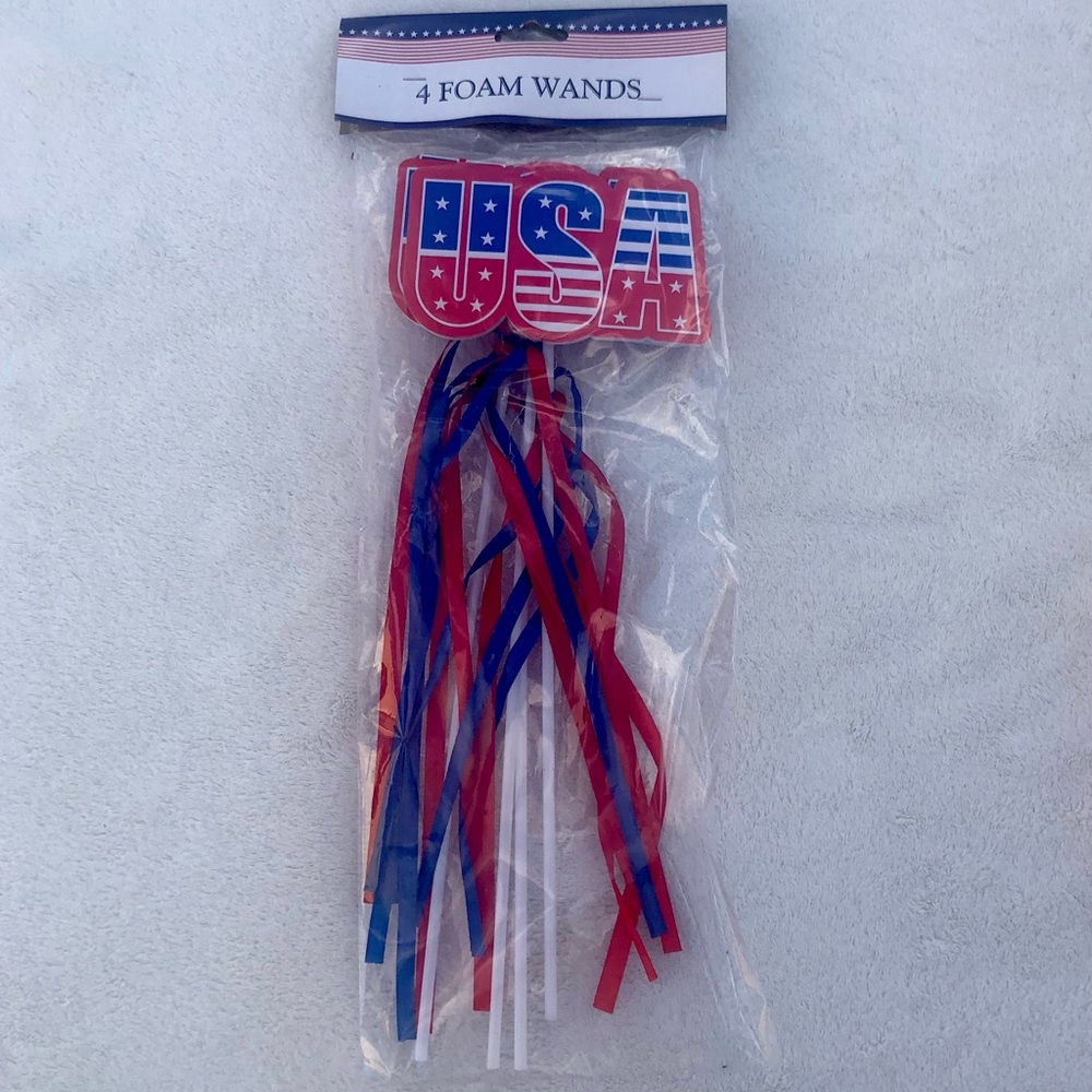4- USA Patriotic Foam Wands NWT- Memorial Day or 4th of July